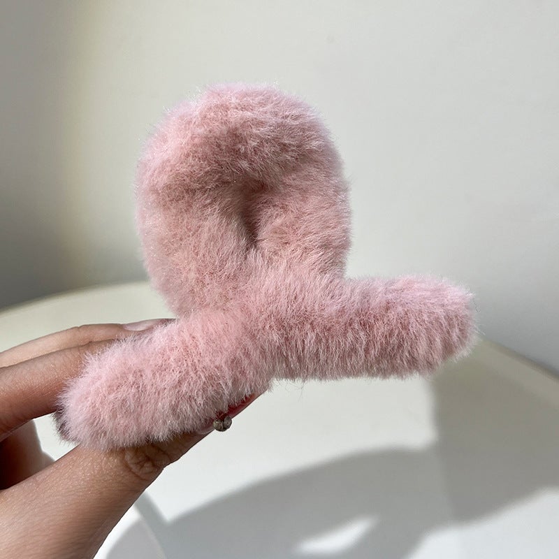 Korean Plush Hair Claw Clip Midsize #3 leather pink