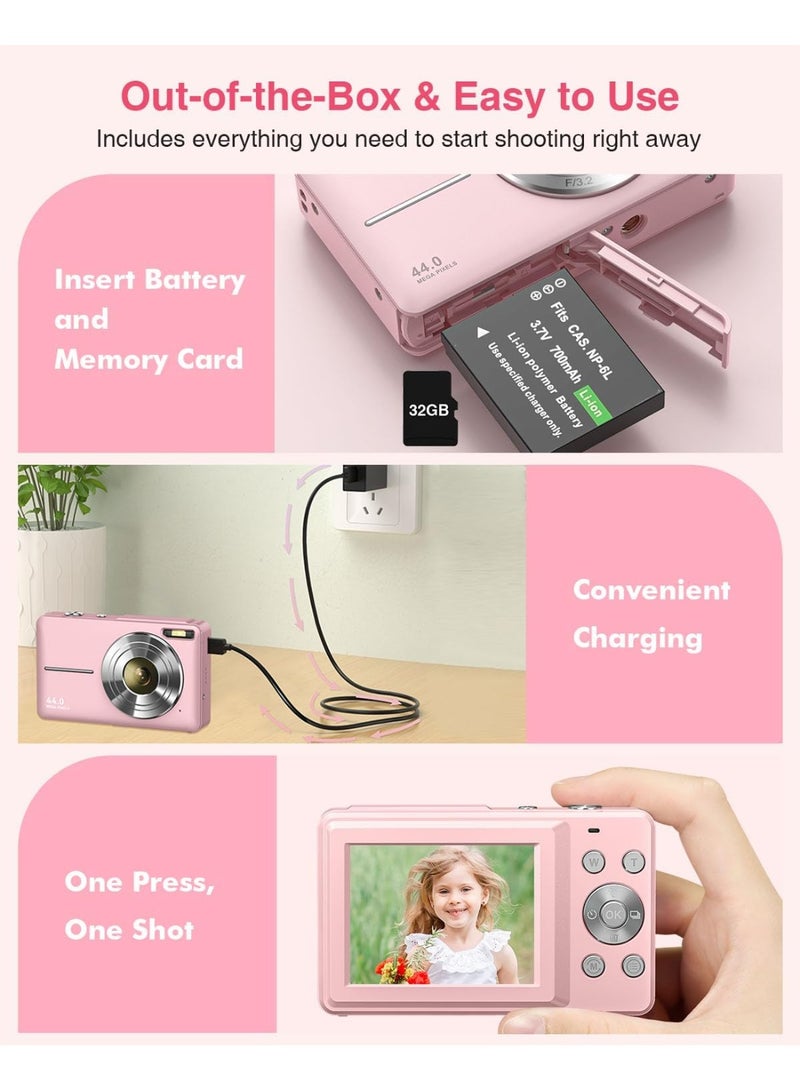 44MP Digital Camera with 32GB Card – Compact Kids Camera with 1080P HD Video, 16X Zoom, Anti-Shake, Fill Light u0026 2.4 Screen – Beginner-Friendly Photography Gift - Image 2