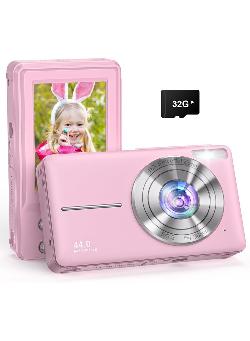 44MP Digital Camera with 32GB Card – Compact Kids Camera with 1080P HD Video, 16X Zoom, Anti-Shake, Fill Light u0026 2.4 Screen – Beginner-Friendly Photography Gift - Image 1