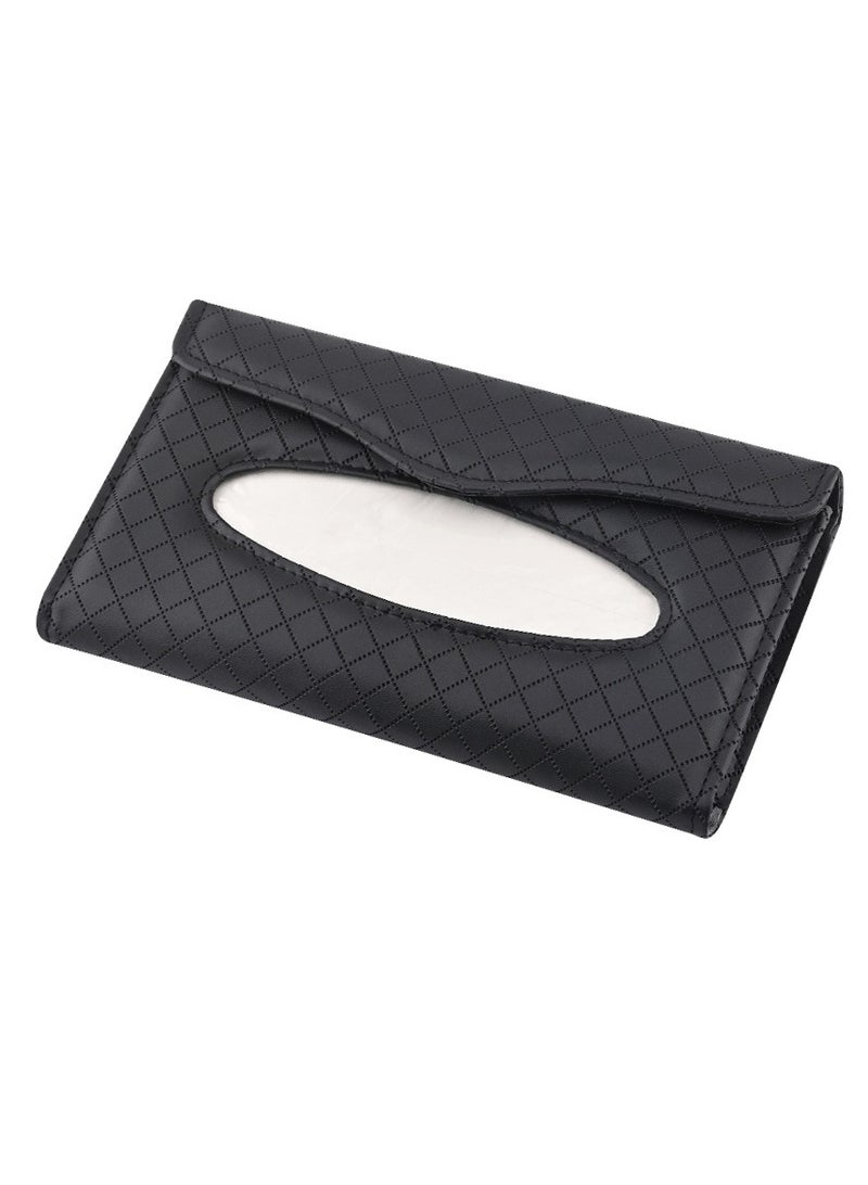 Excefore Car Visor Tissue Holder, Car Tissue Holder, Dispenser Hanging Paper Towel Holder Case, PU Classic Check Leather Backseat Tissue Box Holder for Car/Truck Car Accessories(Black) - Image 1