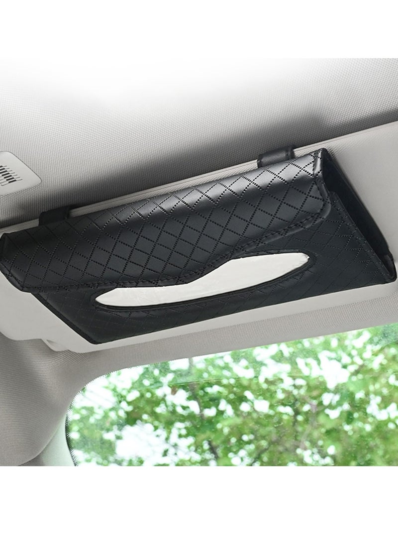 Excefore Car Visor Tissue Holder, Car Tissue Holder, Dispenser Hanging Paper Towel Holder Case, PU Classic Check Leather Backseat Tissue Box Holder for Car/Truck Car Accessories(Black) - Image 2
