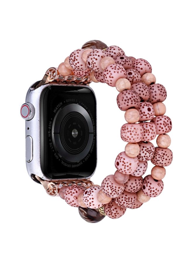 Replacement Strap Simple Bodhi Beads Watch Band For Apple Watch Series 9&8&7 41mm / SE 3&SE 2&6&SE&5&4 40mm / 3&2&1 38mm Lotus Pink 