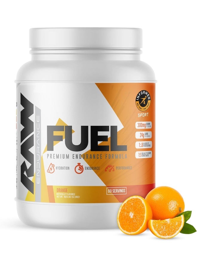رو RAW Fuel، مسحوق مكمل الطاقة المتميز، بنكهة البرتقال (60 حصة) - أداء قمة، ترطيب وقدرة على التحمل أثناء التمرين، التدريب أو المنافسة - 24 جرام من الكربوهيدرات و300 ملغ من الصوديوم - Image 1