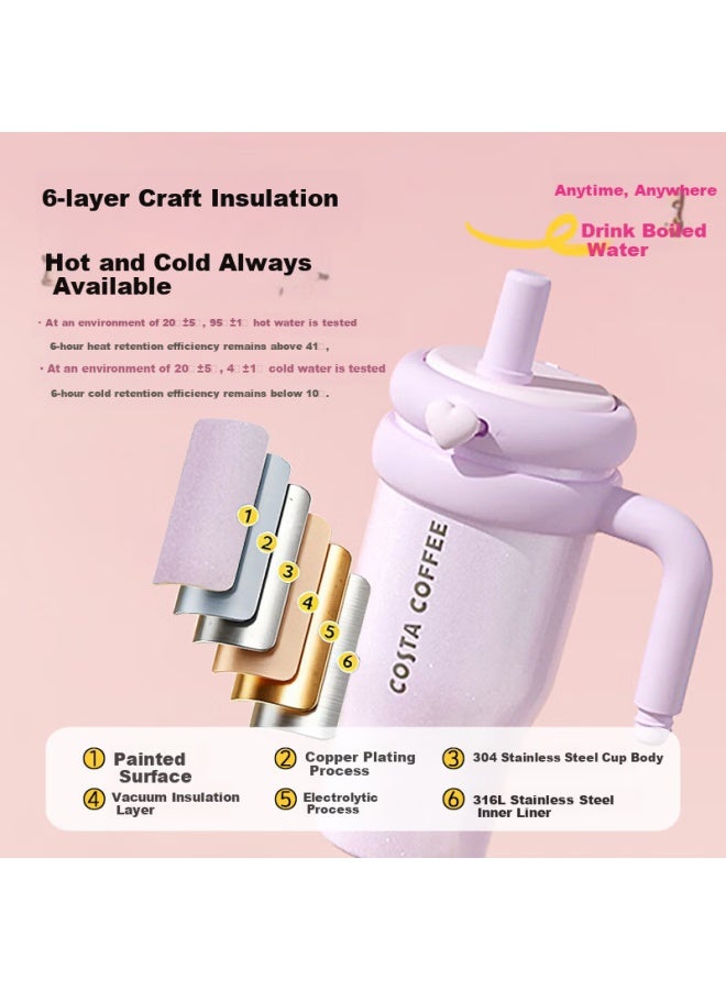 Costa Giant Large Capacity Insulated Water Bottle Stainless Steel Straw Cup For Men And Women Student Ice Tumbler Holiday Gift - Image 1