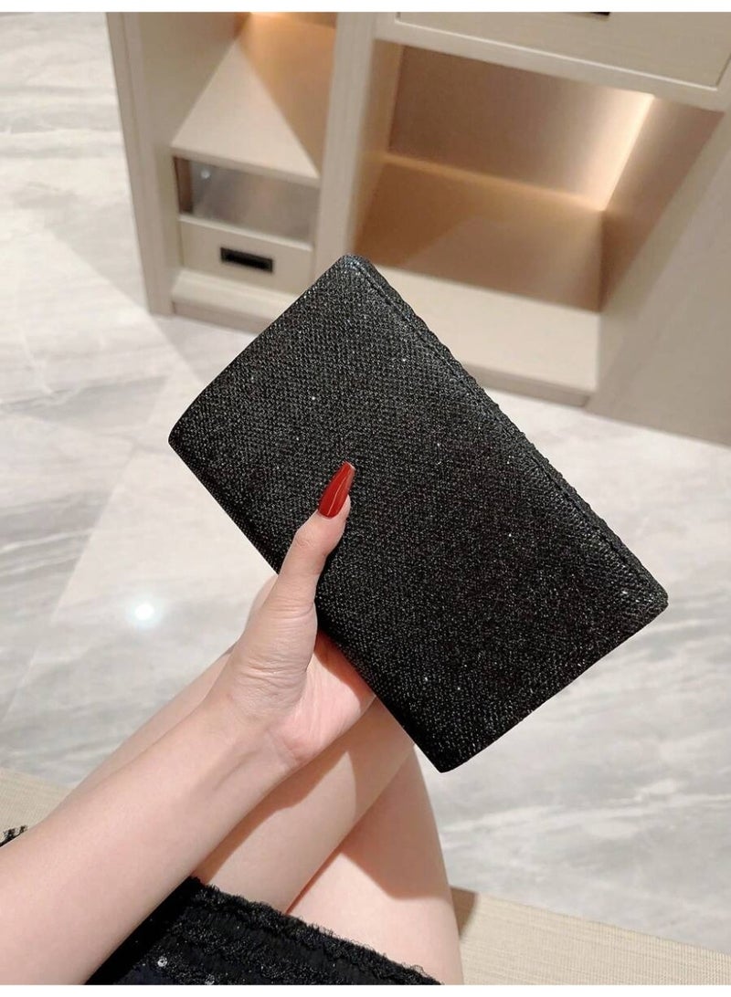 Women’s Evening Clutch Bag – Shiny Black Pleated Design, Perfect for Parties and Special Occasions - Image 5