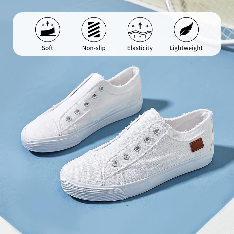 XRH Women's Slip on Shoes Non Slip Fashion Canvas Sneakers Low Top Casual Shoes(White,US7) - Image 4