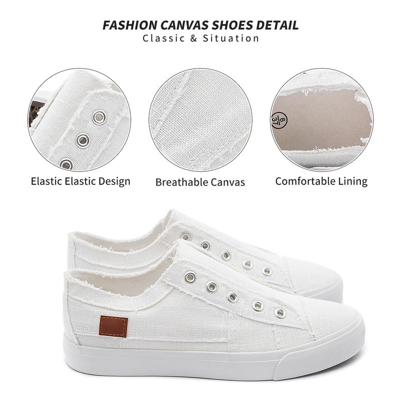 XRH Women's Slip on Shoes Non Slip Fashion Canvas Sneakers Low Top Casual Shoes(White,US7) - Image 2