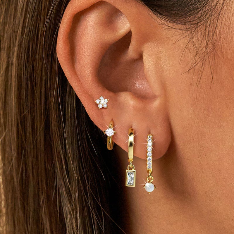 MILACOLATO 4 Pairs Gold Earrings for Women, 14K Gold Filled Small Stud Hoop Earrings Set for Multiple Piercing, Hypoallergenic Cartilage Huggie Earrings Stacks Trendy Jewelry Gifts-b - Image 2