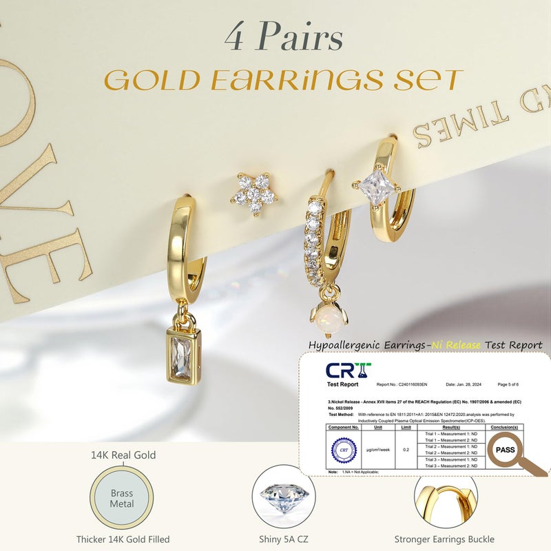 MILACOLATO 4 Pairs Gold Earrings for Women, 14K Gold Filled Small Stud Hoop Earrings Set for Multiple Piercing, Hypoallergenic Cartilage Huggie Earrings Stacks Trendy Jewelry Gifts-b - Image 4
