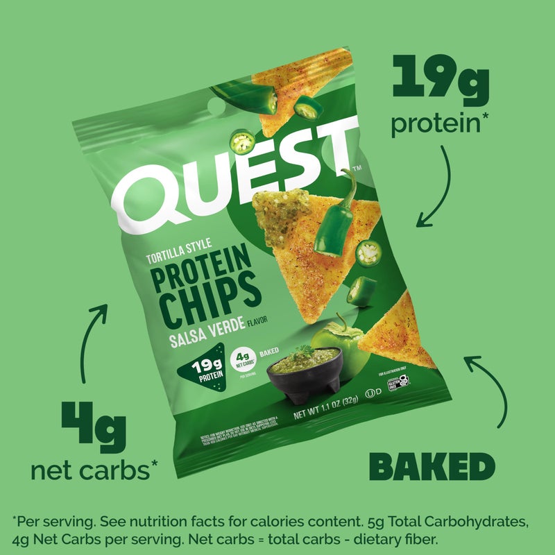 Quest Nutrition Tortilla Style Protein Chips, Salsa Verde, 19g of Protein, 4g Net Carbs, Gluten Free, 1.1 Ounce (Pack of 12) - Image 2