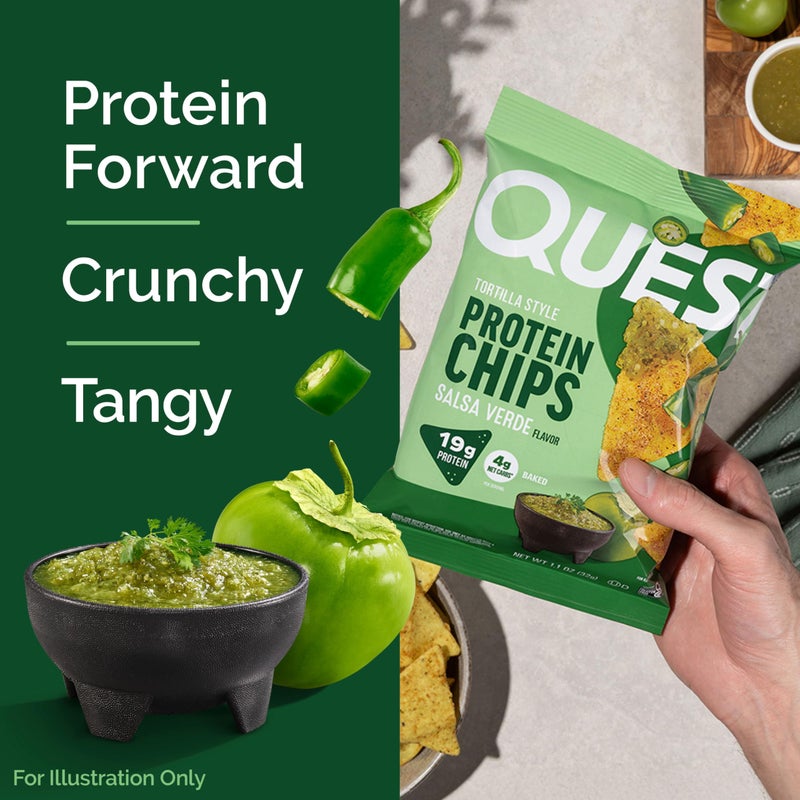 Quest Nutrition Tortilla Style Protein Chips, Salsa Verde, 19g of Protein, 4g Net Carbs, Gluten Free, 1.1 Ounce (Pack of 12) - Image 3