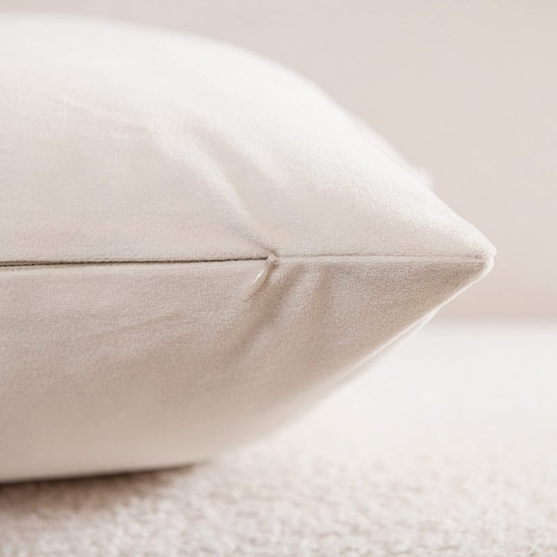 DEZENE Couch Pillow Covers 22x22 Cream: 2 Pack Cozy Soft Velvet Square Throw Pillow Cases for Farmhouse Home Decor - Image 2