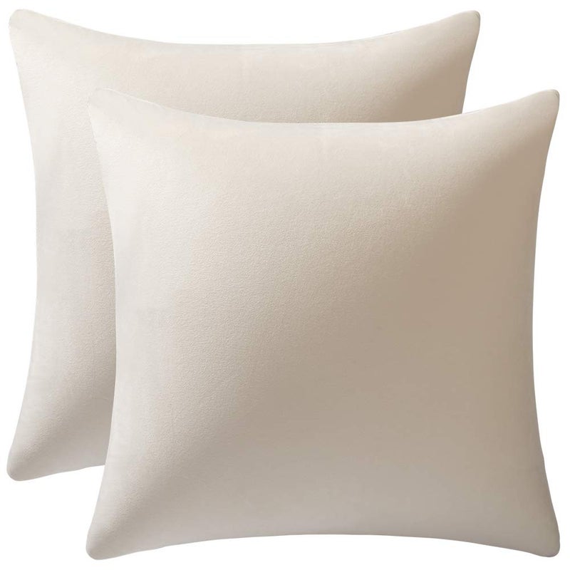 DEZENE Couch Pillow Covers 22x22 Cream: 2 Pack Cozy Soft Velvet Square Throw Pillow Cases for Farmhouse Home Decor - Image 1