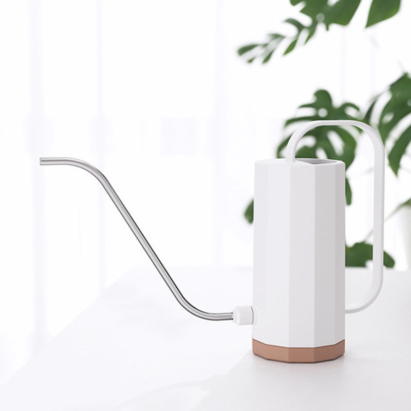 Watering Pot Plastic Horticultural Potted Flower Nordic Style Watering Can with Long Curved Nozzle White - Image 2
