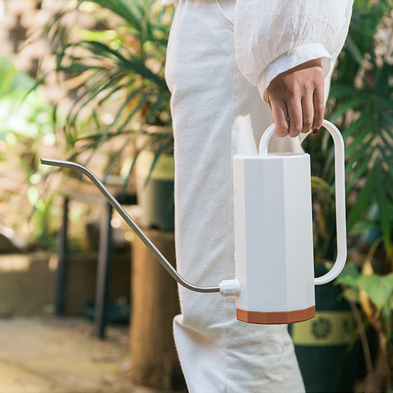 Watering Pot Plastic Horticultural Potted Flower Nordic Style Watering Can with Long Curved Nozzle White - Image 1