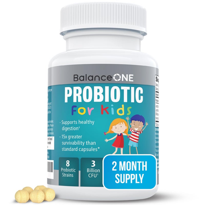 Balance ONE Balance ONE TimeRelease Kids Probiotic Up to 15x Better Survivability 3 Billion CFU Gut Digestive Support for Children Sugar Free Easy to Swallow 2 Month Supply