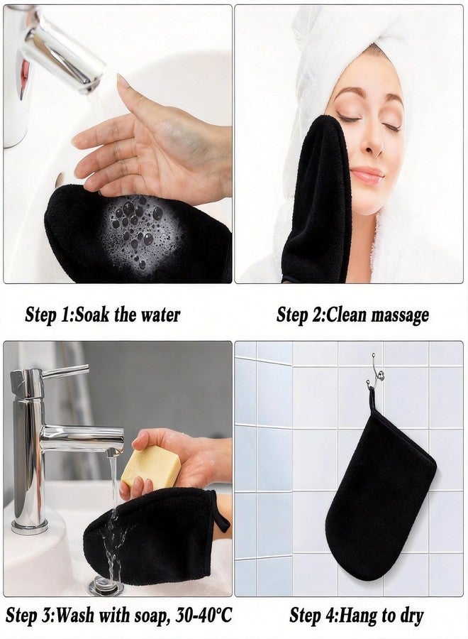 PHOGARY 6 Pack Microfiber Face Cloth Gloves, Soft Body Wash Mitt, Flannel Bath Mitts for Shower, Spa Cloth, Reusable Makeup Remover Cloths Mitt Gloves, Face Wash Cloth Mitten, 6×8inch, Black - Image 5