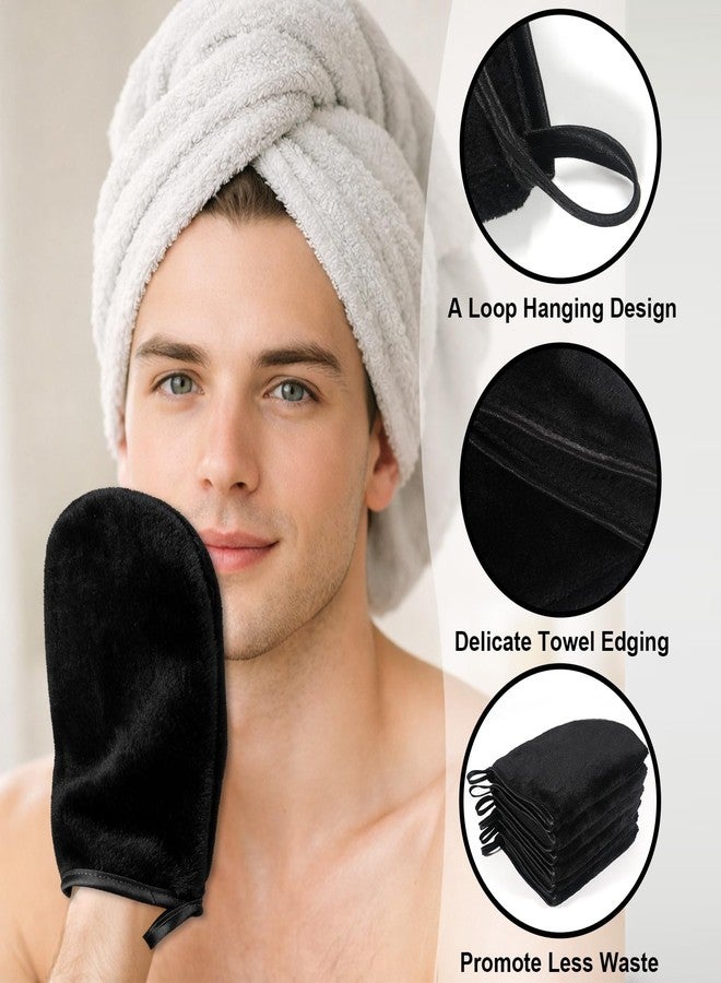 PHOGARY 6 Pack Microfiber Face Cloth Gloves, Soft Body Wash Mitt, Flannel Bath Mitts for Shower, Spa Cloth, Reusable Makeup Remover Cloths Mitt Gloves, Face Wash Cloth Mitten, 6×8inch, Black - Image 4