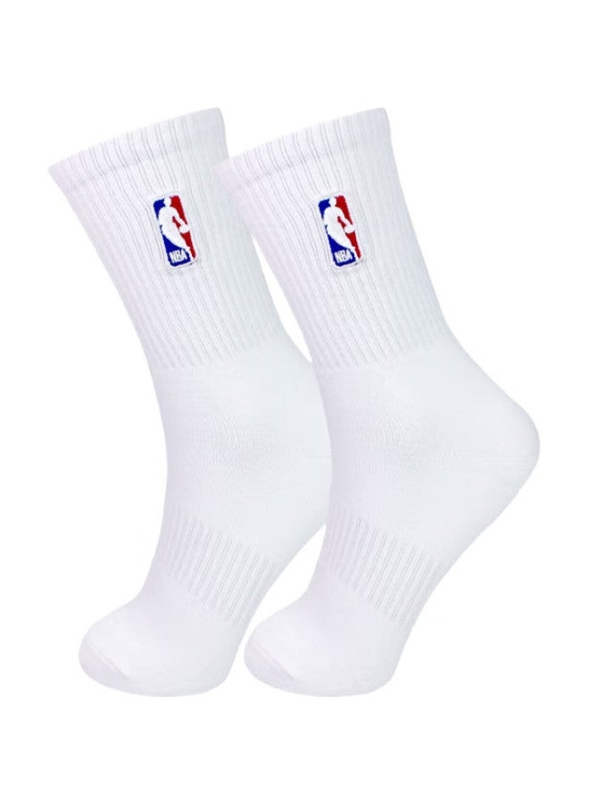 NBA Men'S Casual Sports Socks, Long Tube Pure White Combed Cotton Socks, High Tube Embroidered Basketball Running Socks, 3 Pairs - Image 1