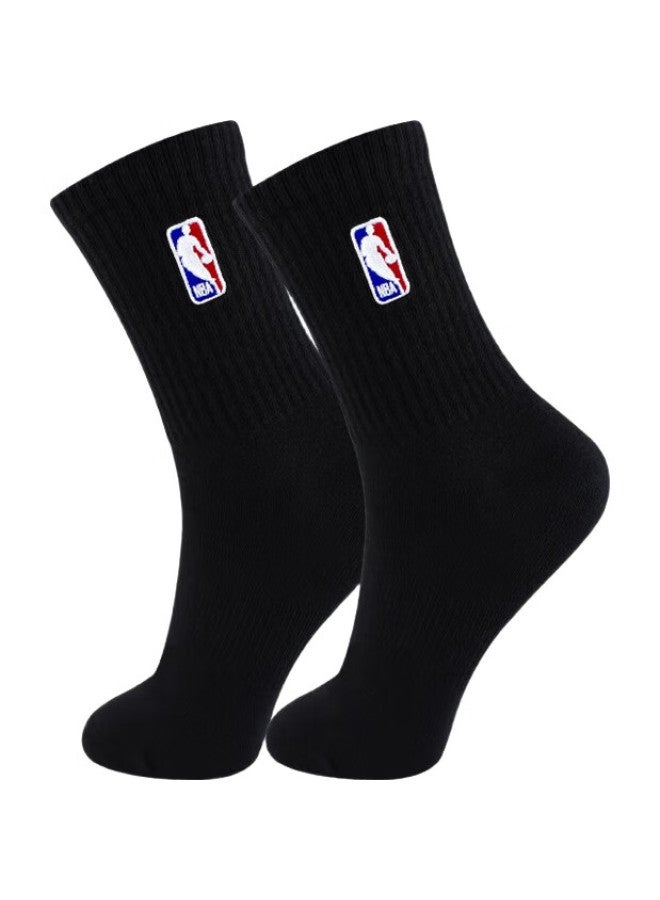 NBA Men'S Casual Sports Socks, Long Tube Pure White Combed Cotton Socks, High Tube Embroidered Basketball Running Socks, 3 Pairs - Image 2