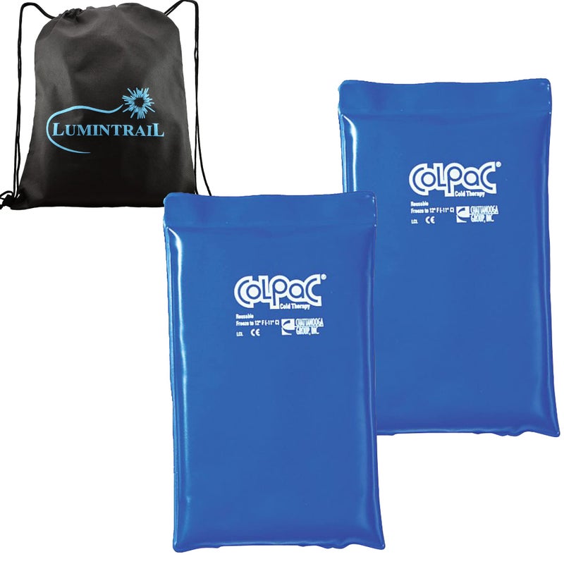 Chattanooga ColPac, Reusable Gel Ice Pack for Knee, Arm, Elbow, Shoulder, Back - Aches, Swelling, Bruises, Sprains, Inflammation, Half Size 2 Pack Bundle, Blue Vinyl, with a Lumintrail Bag - Image 1