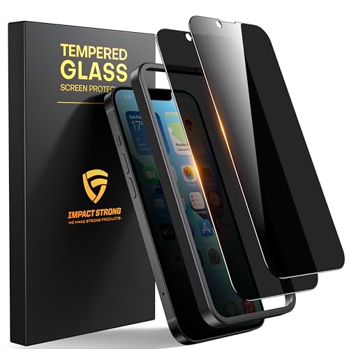 ImpactStrong Anti-Spy Privacy Screen Protector for iPhone 16e / iPhone 13 / iPhone 13 Pro (6.1-Inch), 9H Tempered Glass, Shatter-Resistant, Anti-Scratch, Easy Install Kit, Case Friendly, 2-Pack - Image 1
