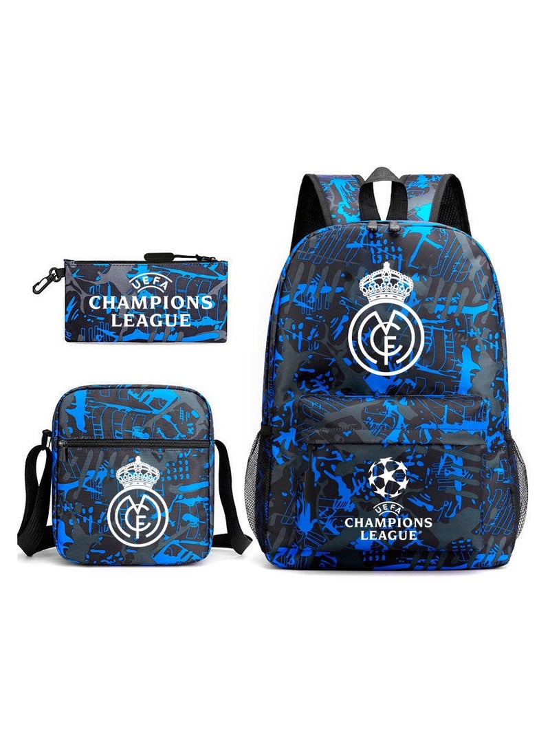 ريال مدريد على ظهره مقلمة حقيبة ثلاثة قطعة دعوى الرجال والنساء الترفيه الرياضة حقيبة السفر طالب حقيبة المدرسة