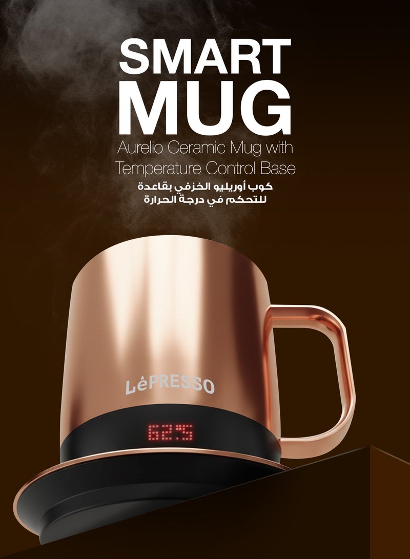 LePRESSO AURELIO Ceramic Mug with Temperature Control Base / Temperature Range 50°C to 62.5°C / Capacity 300ml / Capacity 300ml IPX7 / Charger Type-C -Silver - Image 2