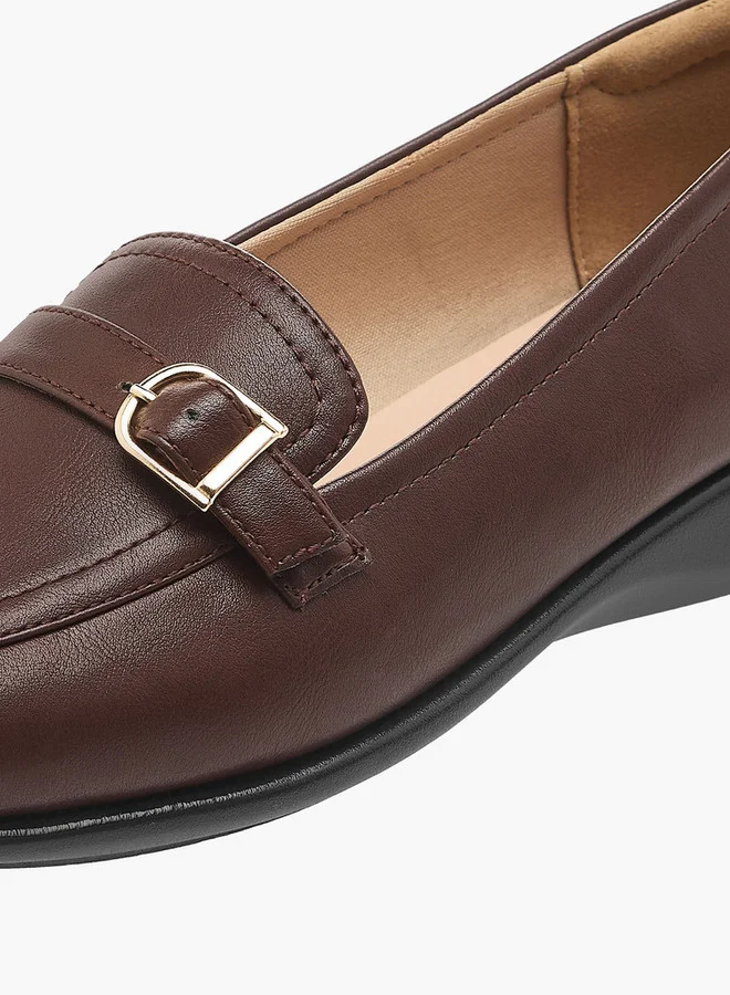 بابريكا Women's Solid Slip-On Loafers with Metal Accent