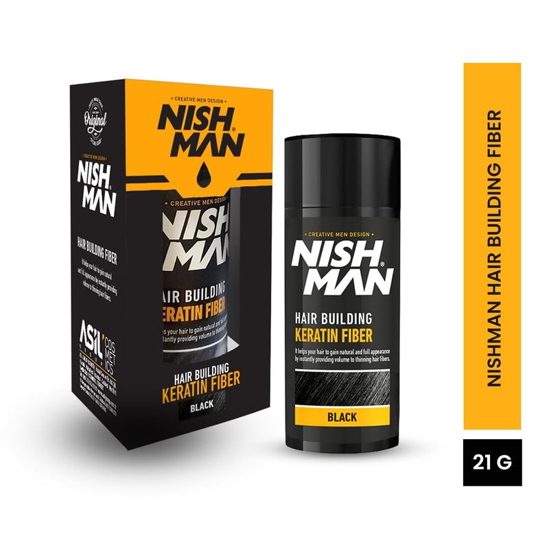 Nishman Hair Building Keratin Fiber For thinning hair Concelas hair loss patches Keratin Fiber 21g Black - Image 2