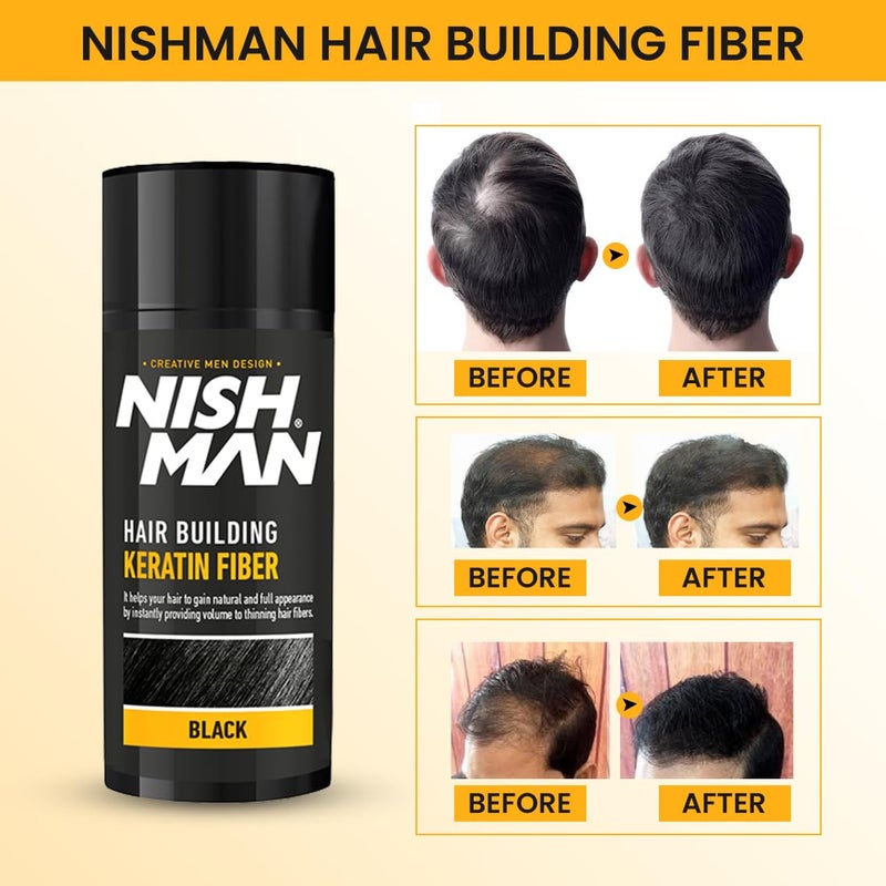 Nishman Hair Building Keratin Fiber For thinning hair Concelas hair loss patches Keratin Fiber 21g Black - Image 5