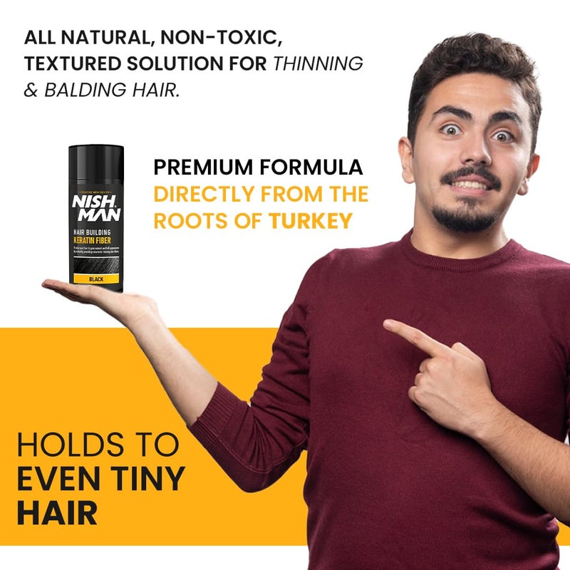 Nishman Hair Building Keratin Fiber For thinning hair Concelas hair loss patches Keratin Fiber 21g Black - Image 3