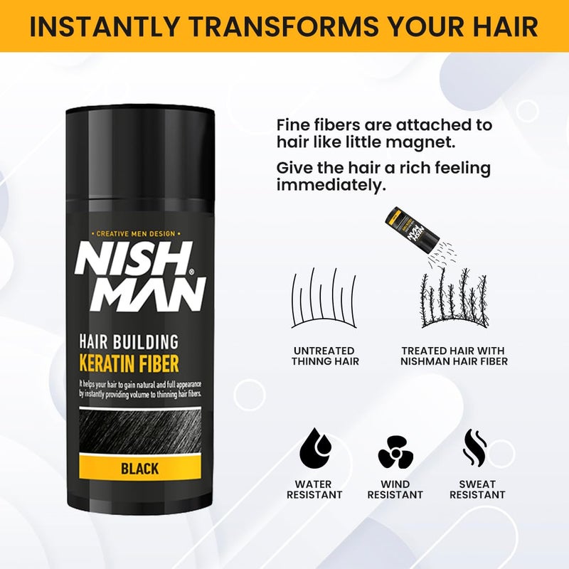 Nishman Hair Building Keratin Fiber For thinning hair Concelas hair loss patches Keratin Fiber 21g Black - Image 4
