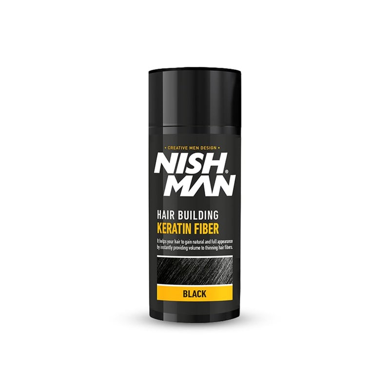 Nishman Hair Building Keratin Fiber For thinning hair Concelas hair loss patches Keratin Fiber 21g Black - Image 1