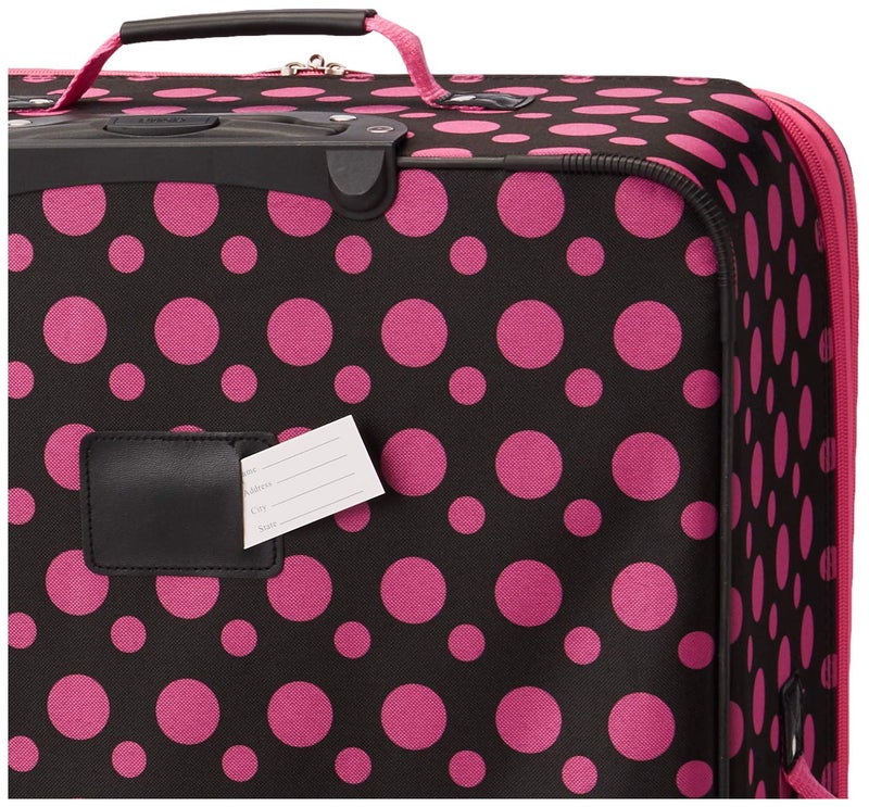 Rockland Fashion Softside Upright Luggage Set, Black/Pink Dot, 4-Piece (14/19/24/28) - Image 3