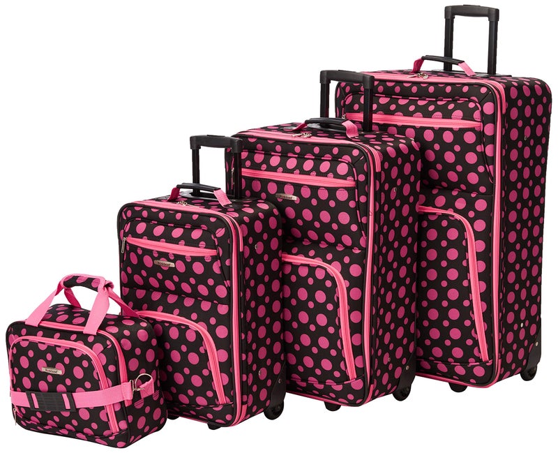 Rockland Fashion Softside Upright Luggage Set, Black/Pink Dot, 4-Piece (14/19/24/28) - Image 1