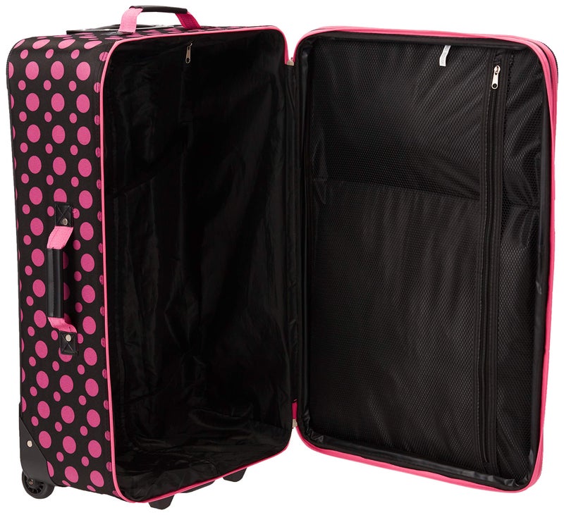 Rockland Fashion Softside Upright Luggage Set, Black/Pink Dot, 4-Piece (14/19/24/28) - Image 4