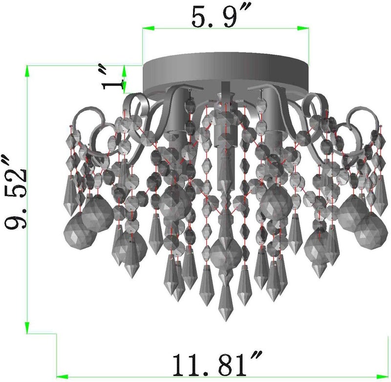QS Small Crystal Chandelier Flush Mount Ceiling Light 3 Lights Modern Chrome Iron Raindrop Crystal Ceiling Fixture for Bedroom Hallway Closet Entryway Stairs - Image 3