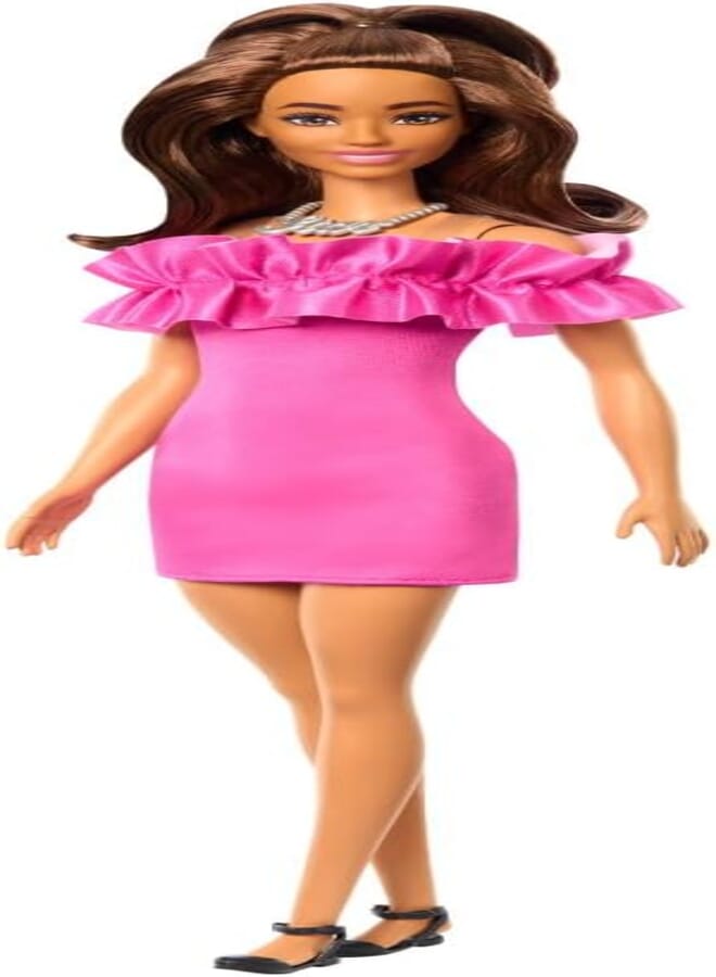 Barbie Barbie Fashionistas Doll #217 With Brown Wavy Hair & Pink Dress, 65th Anniversary 