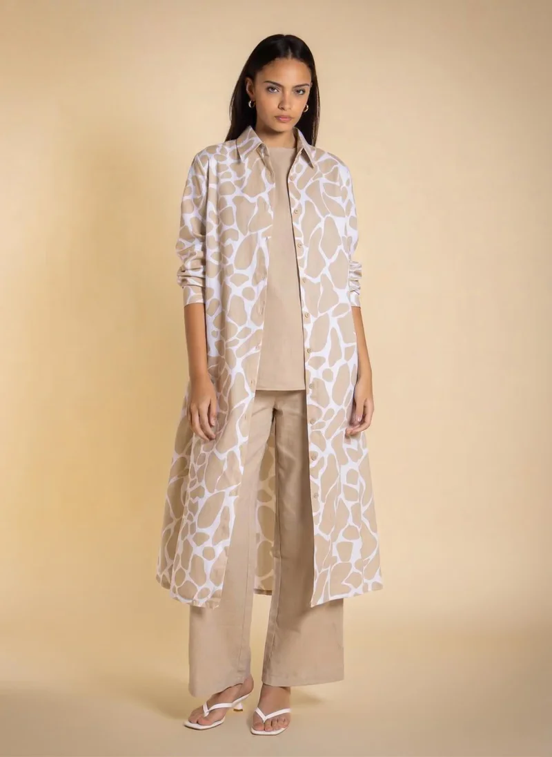 SHAPES LINEN BLEND LONG SHIRT SET