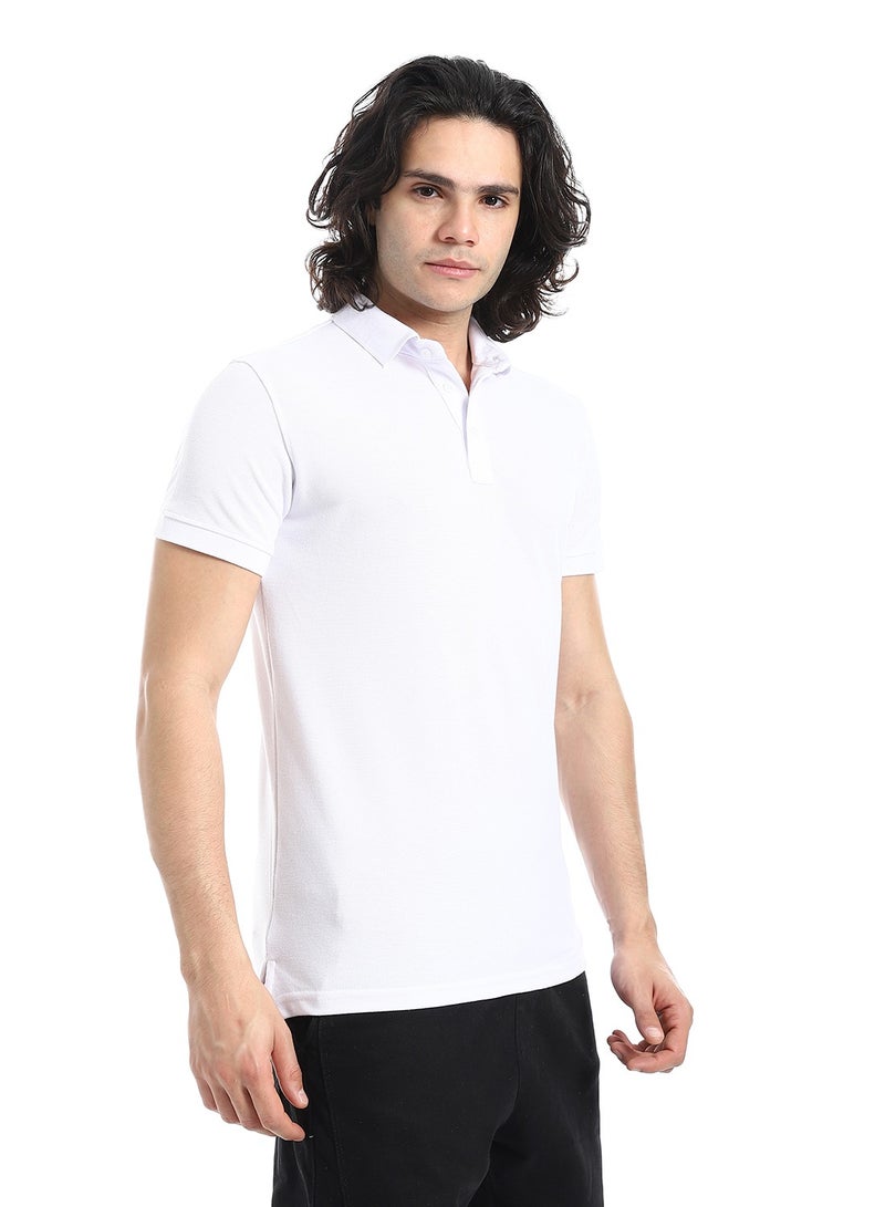 Andora Pique Pattern Short Sleeves White Polo Shirt_White  - Image 2