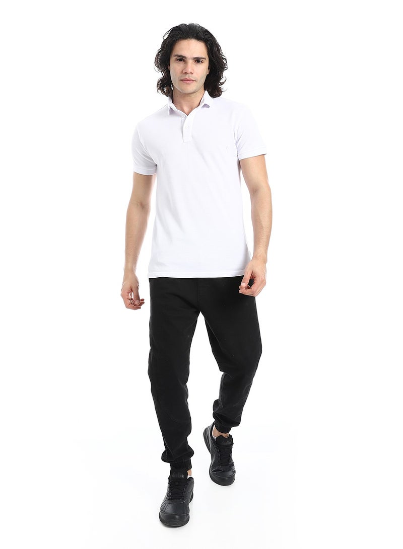 Andora Pique Pattern Short Sleeves White Polo Shirt_White  - Image 5