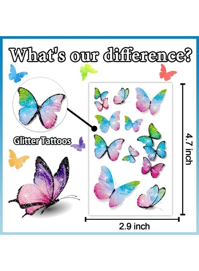 Leesgel 260 Style (20 Sheet) Butterfly Temporary Tattoo Kids, Glitter Butterfly Temporary Tattoos for Girls Birthday Party, Butterfly Party Decorations Supplies - Image 3