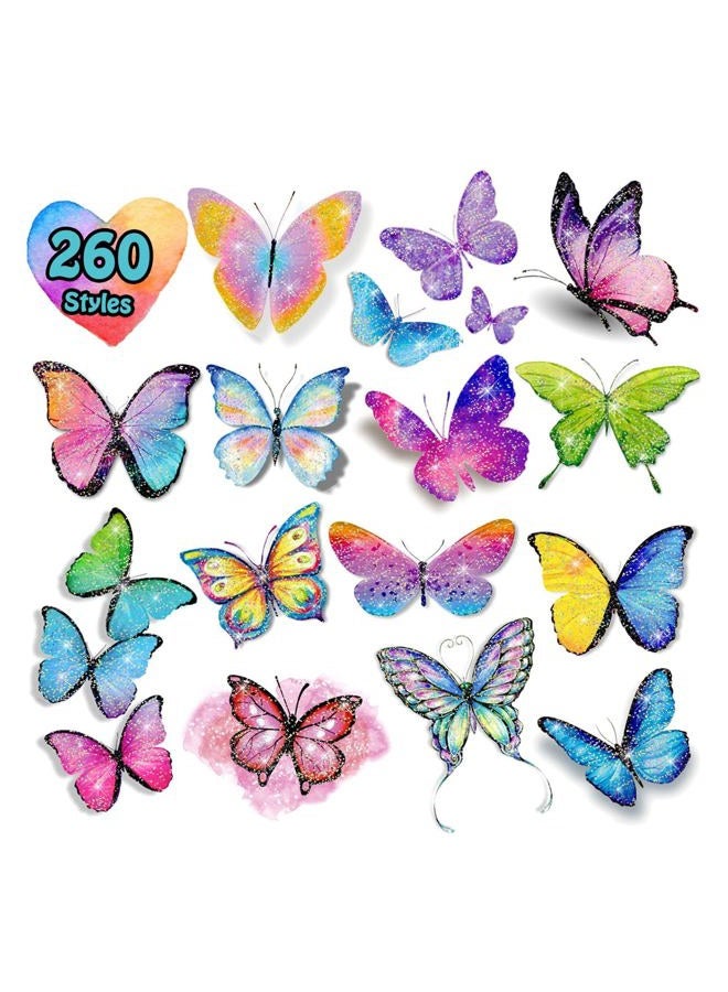 Leesgel 260 Style (20 Sheet) Butterfly Temporary Tattoo Kids, Glitter Butterfly Temporary Tattoos for Girls Birthday Party, Butterfly Party Decorations Supplies - Image 1