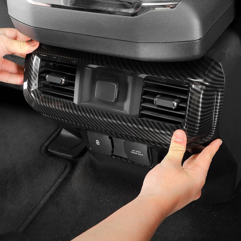 Jimen Rear Armrest Box Air Vent Outlet Cover Trim Panel for 2021-2022 Ford F150 (Carbon Fiber Grain) - Image 4