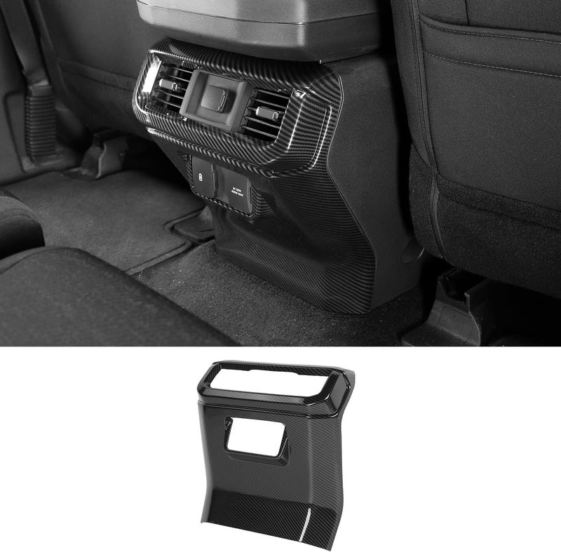 Jimen Rear Armrest Box Air Vent Outlet Cover Trim Panel for 2021-2022 Ford F150 (Carbon Fiber Grain) - Image 1