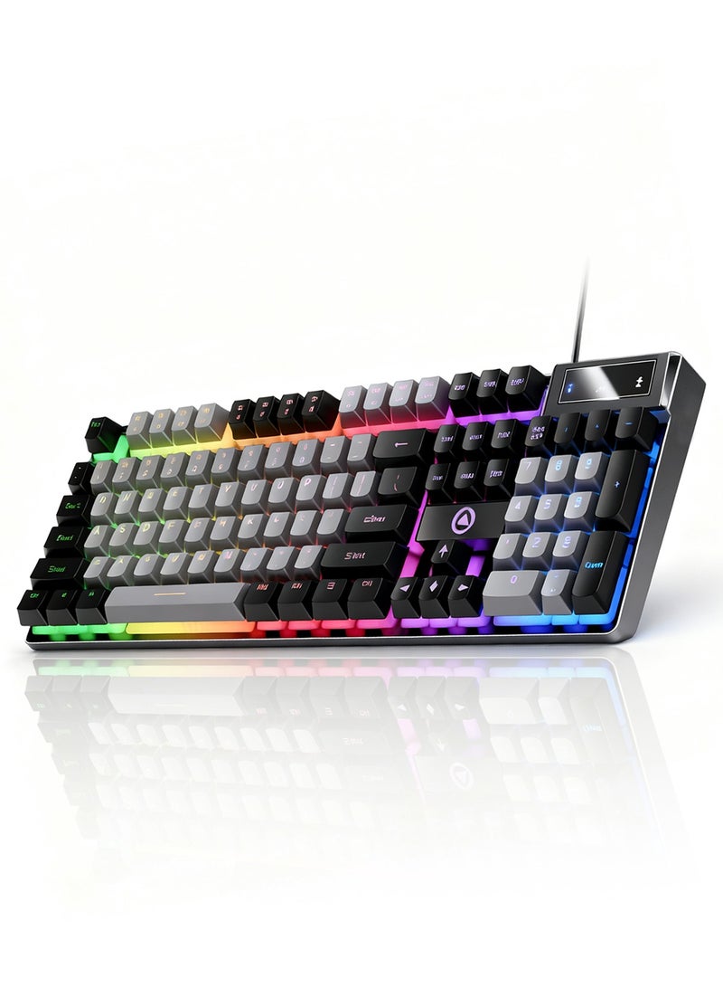 هيروكس لوحة مفاتيح للألعاب مزودة بـ 104 مفتاحًا مع إضاءة خلفية RGB، سلكية مقاومة للماء والغبار، مزودة بمنفذ USB للاعبين/الكمبيوتر - Image 1