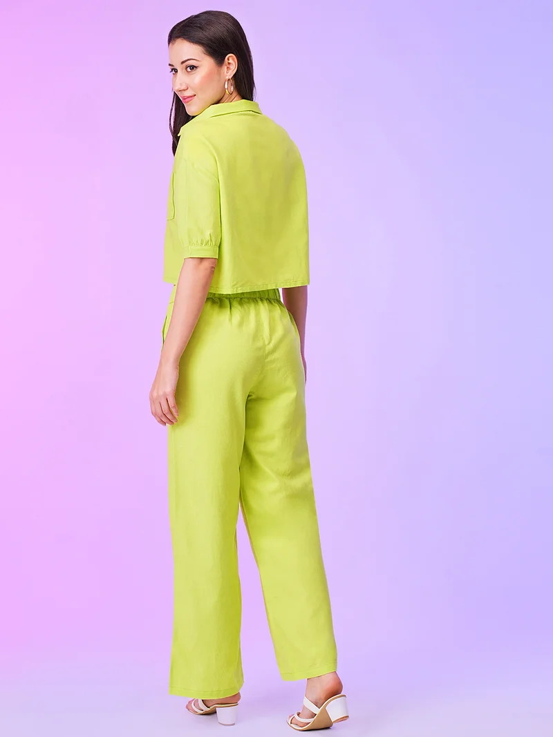 globus Women Shirt Collar Crop Boxy Shirt & Wide Leg Trouser