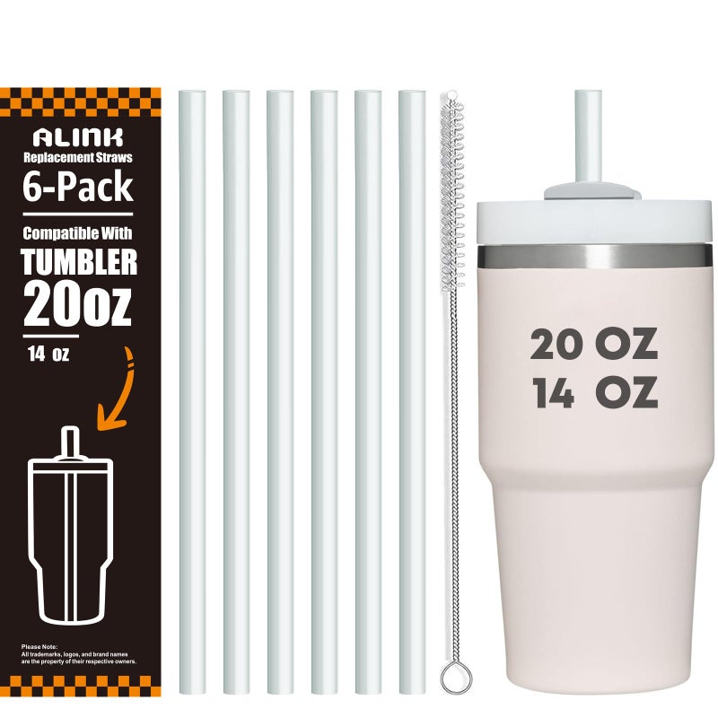 ALINK Clear Replacement Straws for Stanley 20oz 14oz Tumble, 6 Pack Reusable Straws for Stanley Quencher 20oz 14oz Cups with Cleaning Brush, Dishwasher Safe and BPA Free - Image 1
