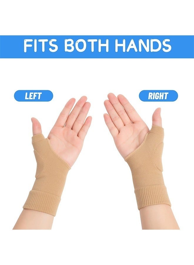 دعامة دعم المعصم، زوجان من دعامات دعم المعصم والإبهام وقفازات الضغط، دعامات معصم قابلة للتهوية مع وسائد جل للإبهام، للنساء والرجال، مثبت لالتهاب المفاصل وتسكين الألم (لون بيج + أسود، كبير) - Image 5